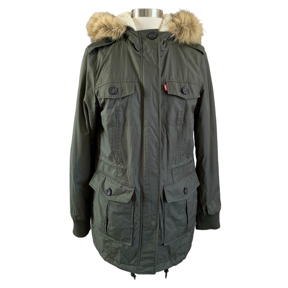 Levi’s Strauss & Co. Women’s Army Military Green Shearling Jacket Size Medium - Picture 2 of 13
